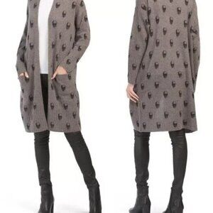Skull Womens Long Cashmere Cardigan XS Harper Open Front Luxury MSRP $403 Skull-